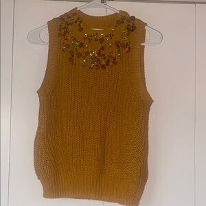 H&M Yellow Ribbed Embellished Tank Top